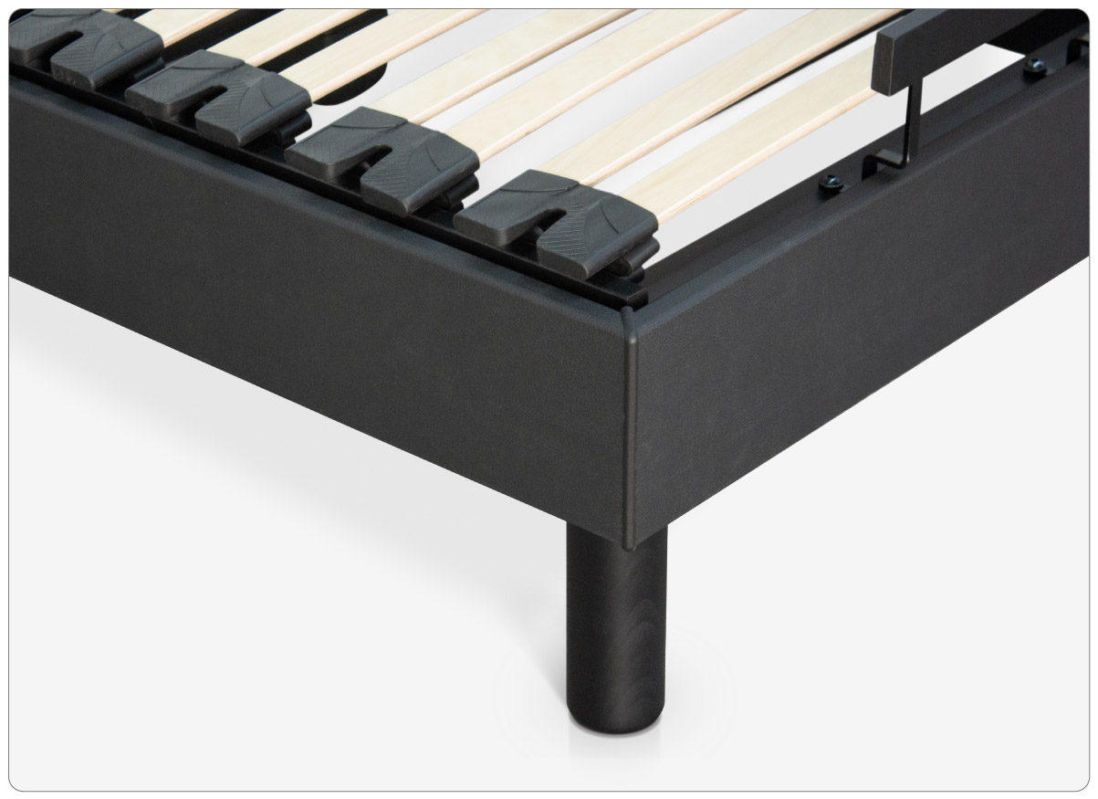 acabado cuero negro estructura cama articulada diseño natural descanso sostenible